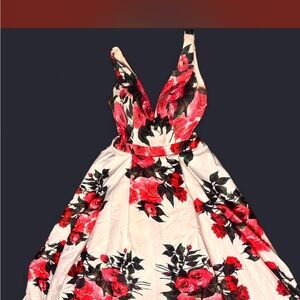 Floral V-Neck Maxi Dress in White, Red & Green size 8